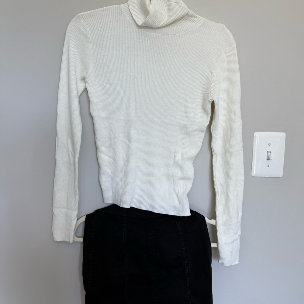 Free People Mini Black Denim Skirt and Brandy Melville Turtleneck Sweater SET
